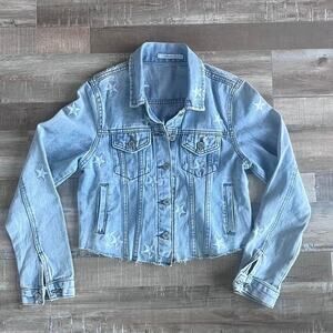 Star Embroidery Light Wash Blue Denim Jacket Size S